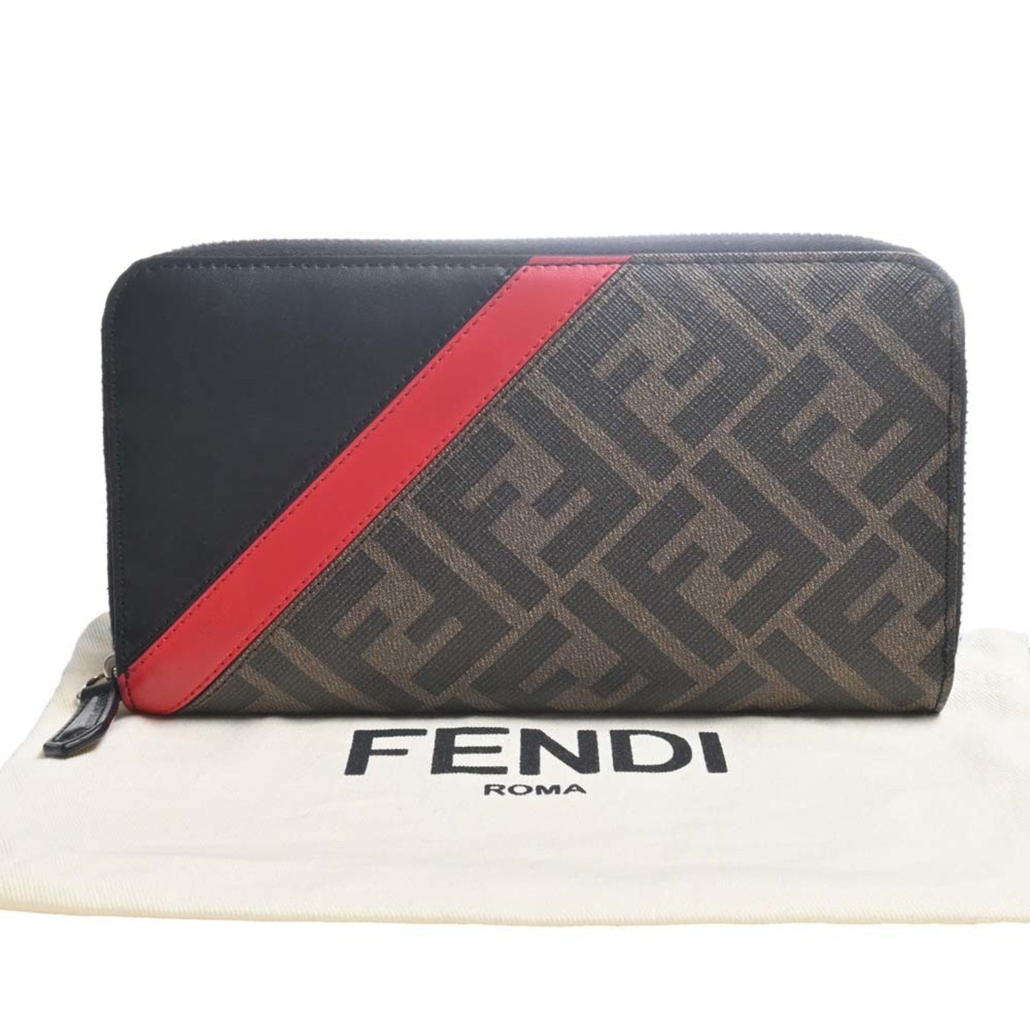 FENDI leather zucca pattern long wallet 7M0210 black brown red men's