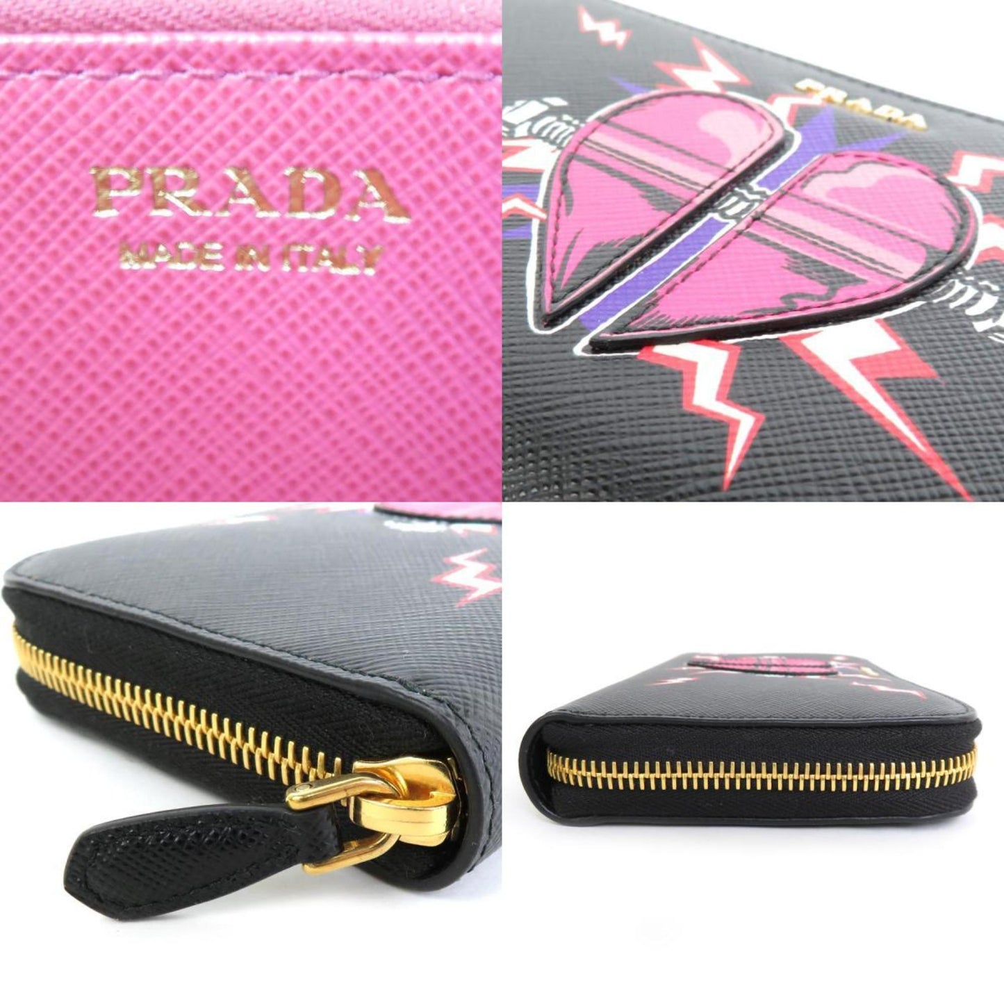 PRADA Round Zipper Long Wallet Universal Collaboration Leather Black Unisex 1ML506 r9605f