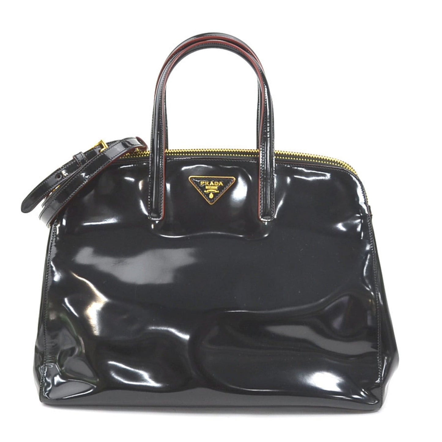 PRADA Handbag Shoulder Bag Patent Leather Black x Red Unisex BN2565