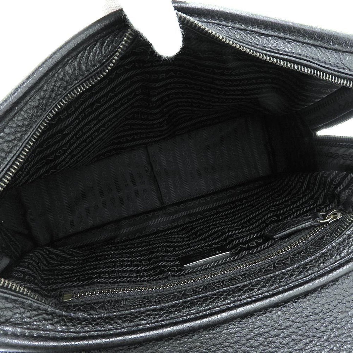 Prada stitch ribbon shoulder bag leather black BR1931