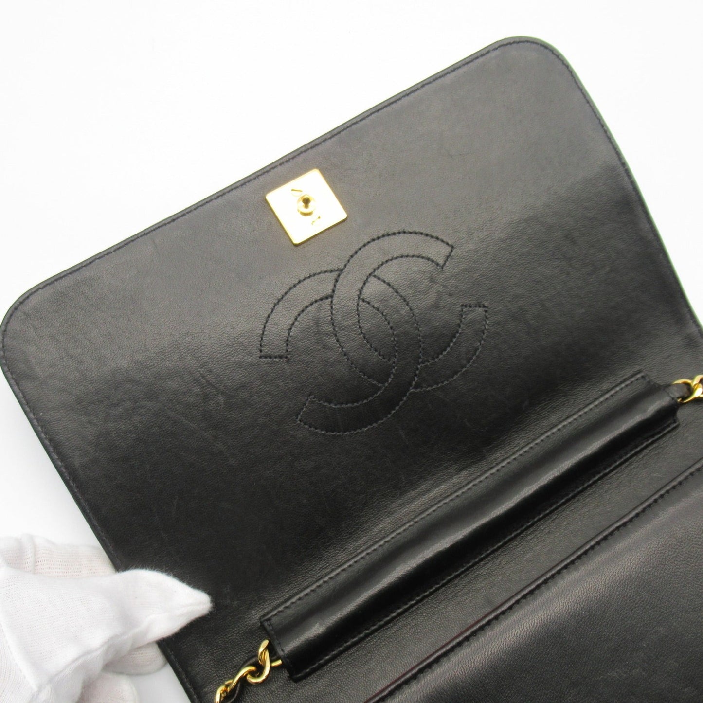 CHANEL Push Lock ChainShoulder Black Lambskin [sheep leather]