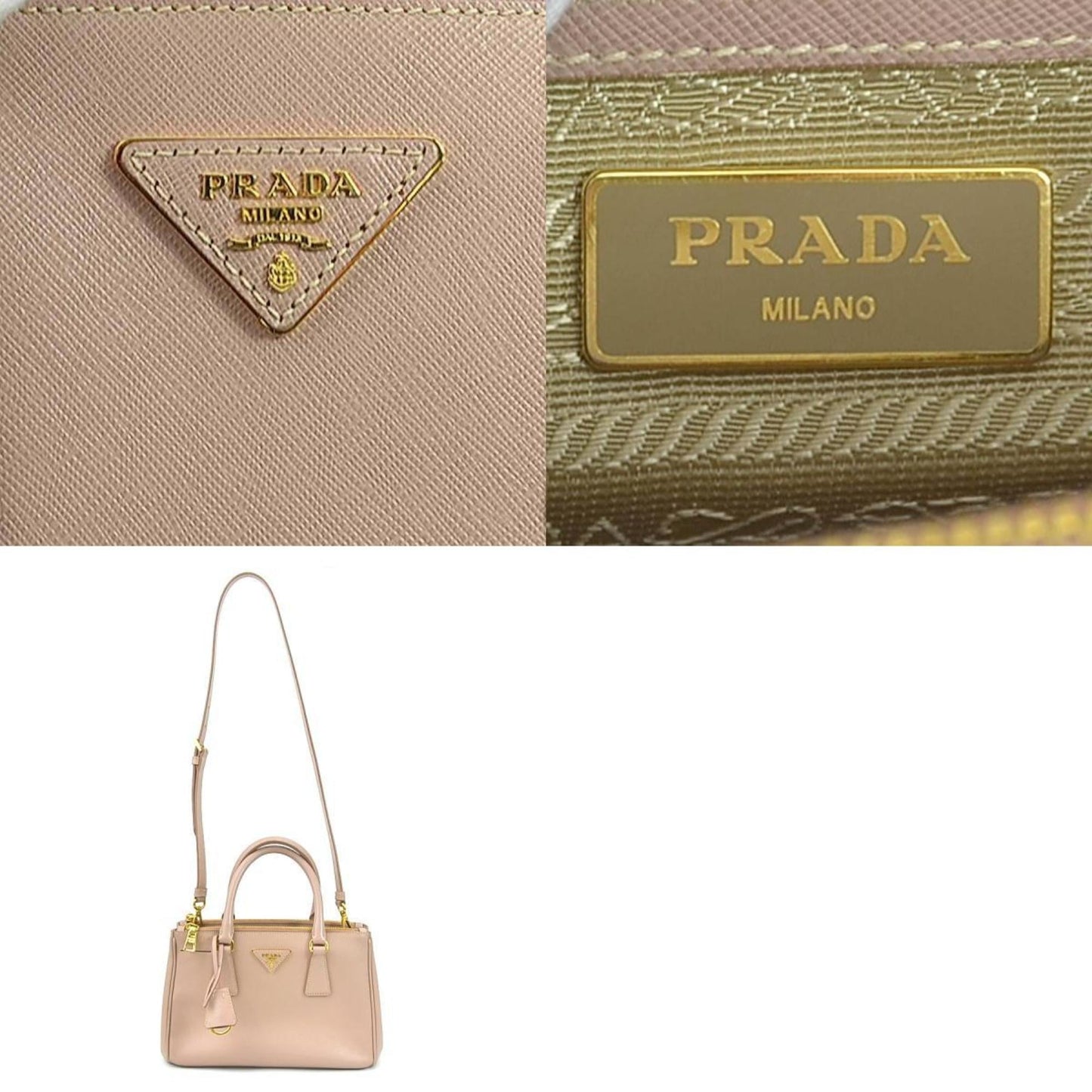 PRADA handbag shoulder bag leather pink beige gold ladies