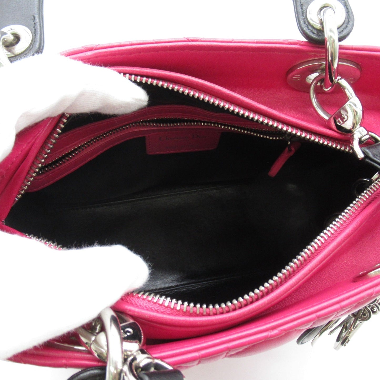 Dior Lady dior tote Pink Black Lambskin [sheep leather]