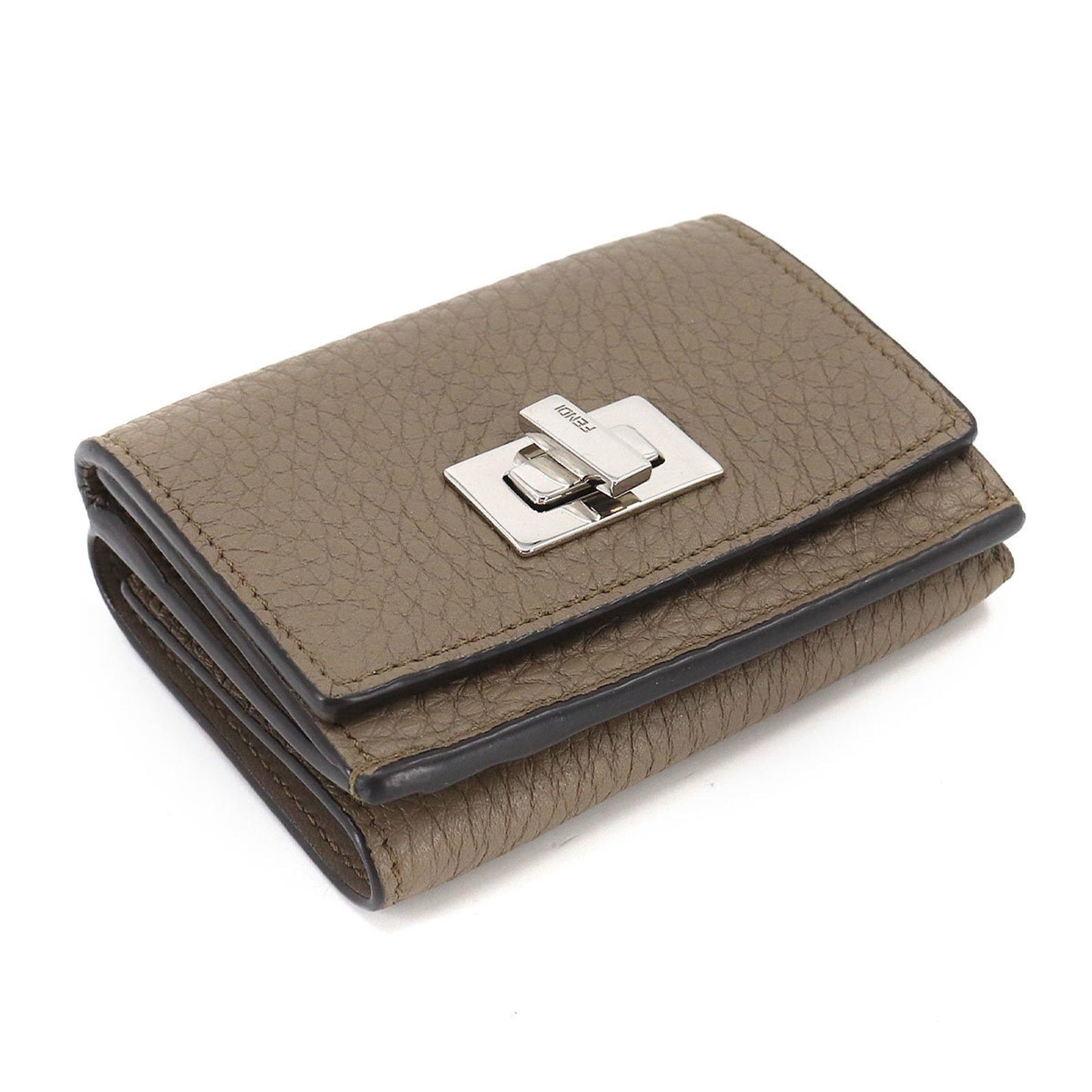 FENDI Peekaboo Trifold Wallet Leather Beige 8M0426 Silver Metal Fittings