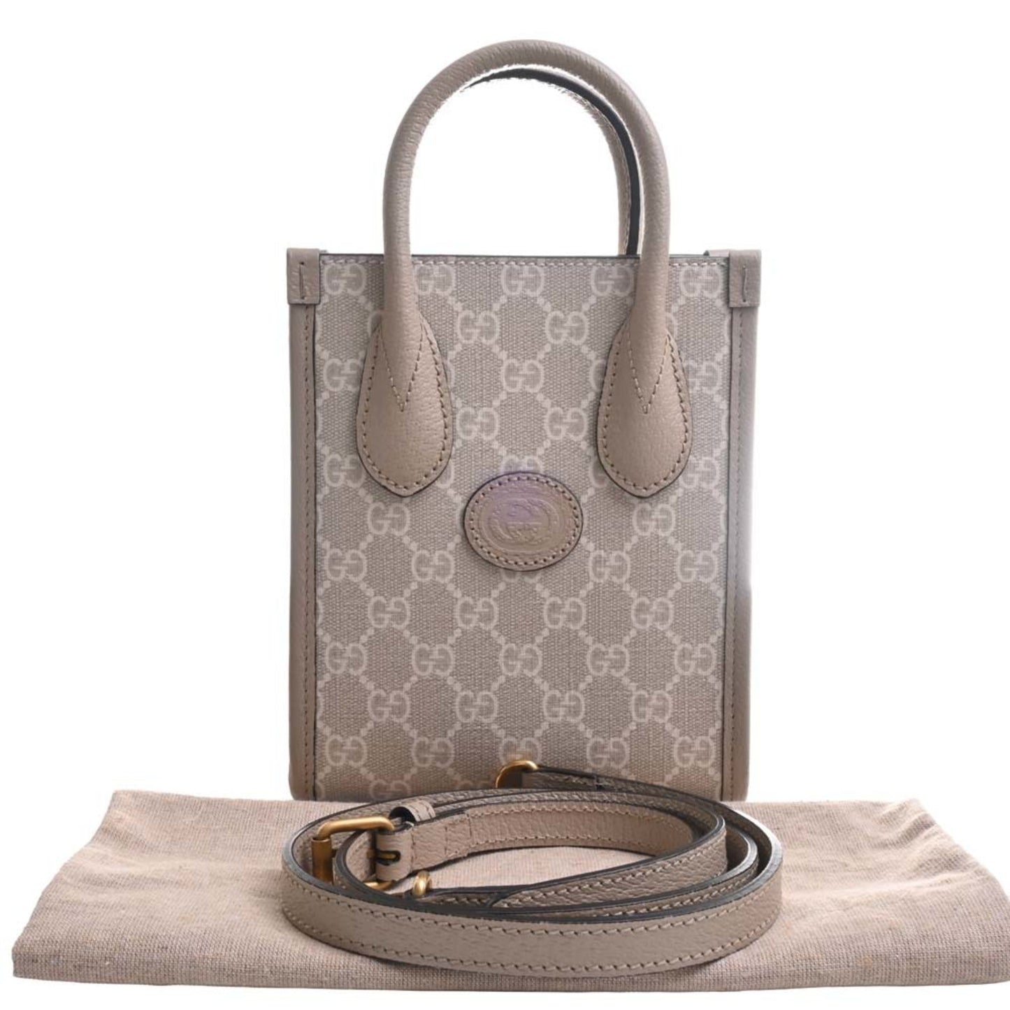 GUCCI Interlocking G GG Supreme Leather Tote Bag Shoulder 671623 Beige/White Women's