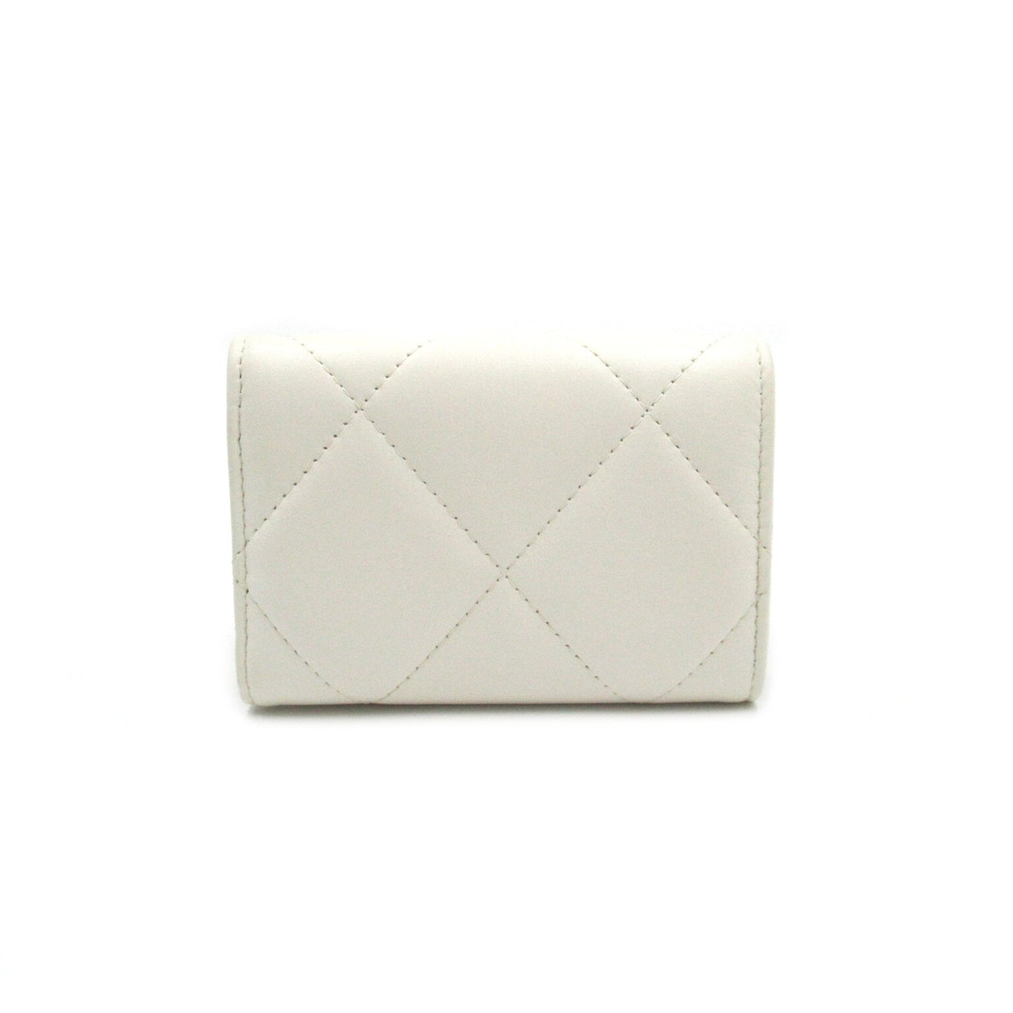 CHANEL COCO Mark Tri-Fold Wallet White Lambskin [sheep leather]