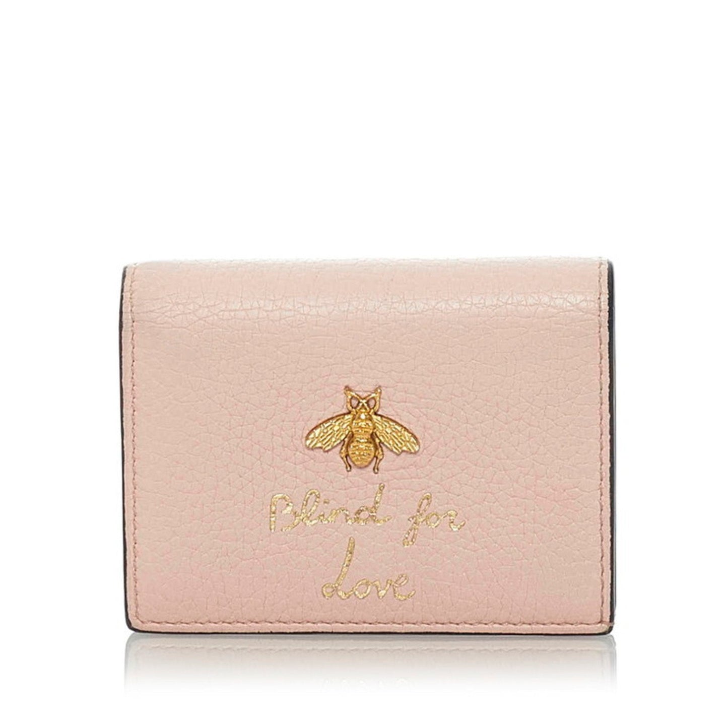 Gucci Animalier Bee Bifold Wallet 460185 Pink Leather Ladies GUCCI