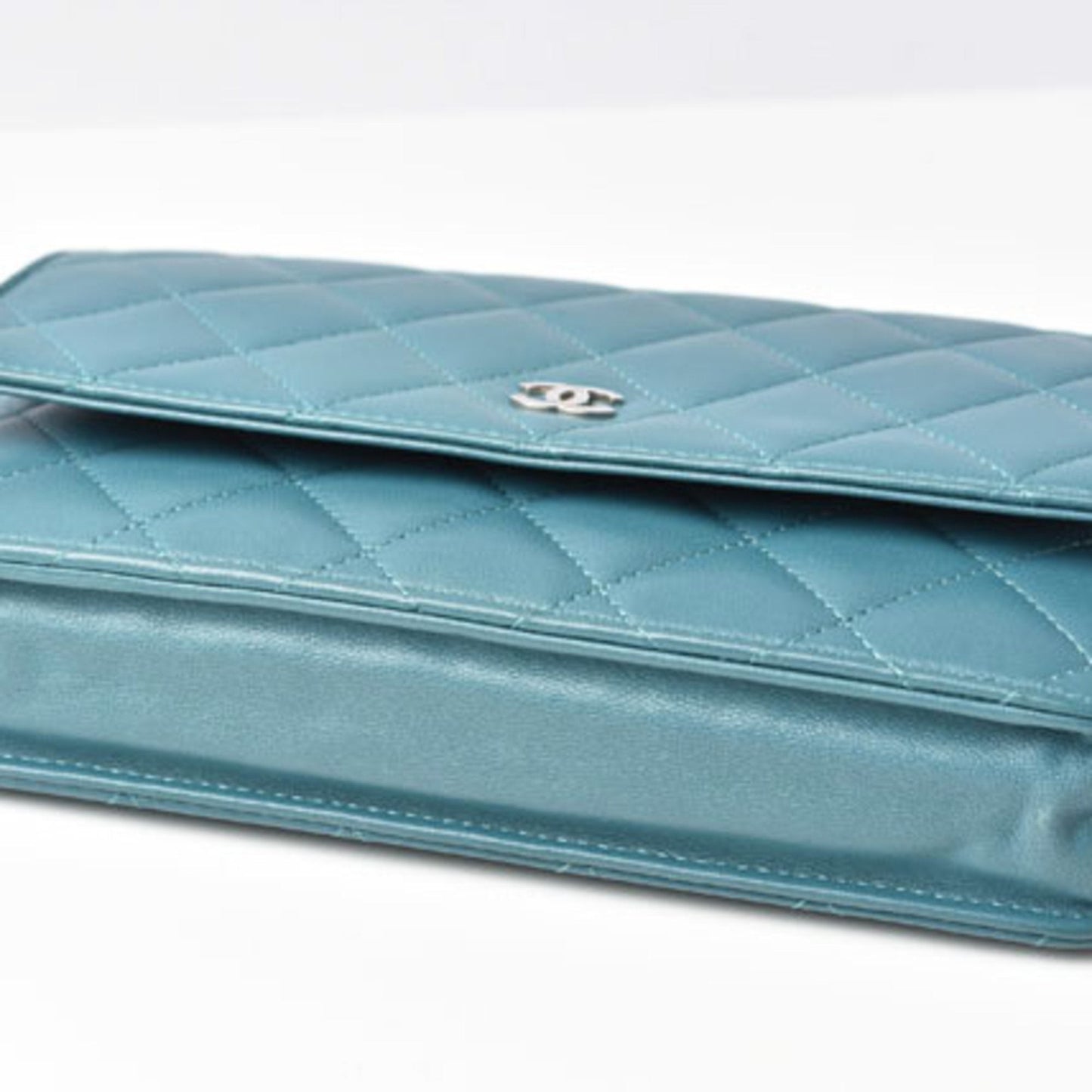 Chanel chain shoulder bag long wallet clutch CHANEL lambskin turquoise