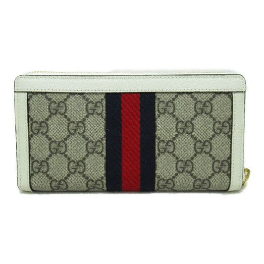 GUCCI Round long wallet Beige Ivory leather PVC coated canvas 523154