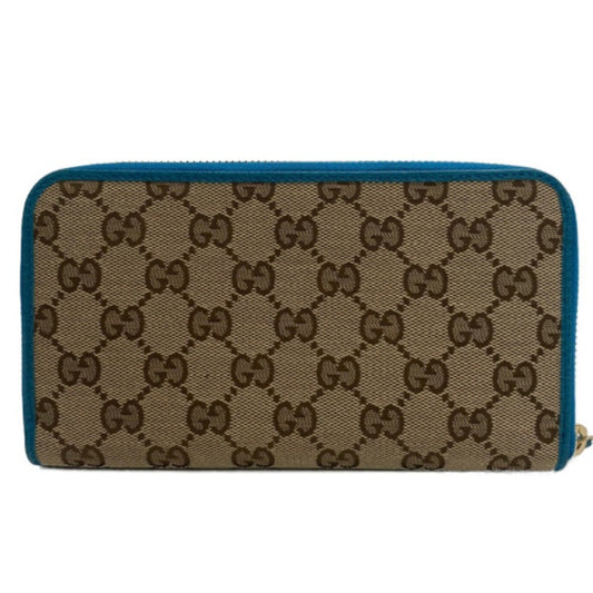 GUCCI 363423 Round Zipper GG Canvas Long Wallet Blue Ladies