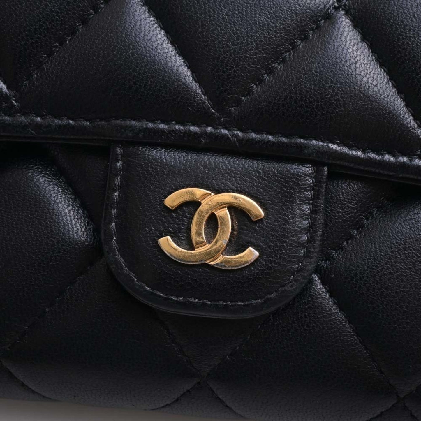 CHANEL Lambskin Matelasse Coco Mark Bifold Long Wallet Black Ladies