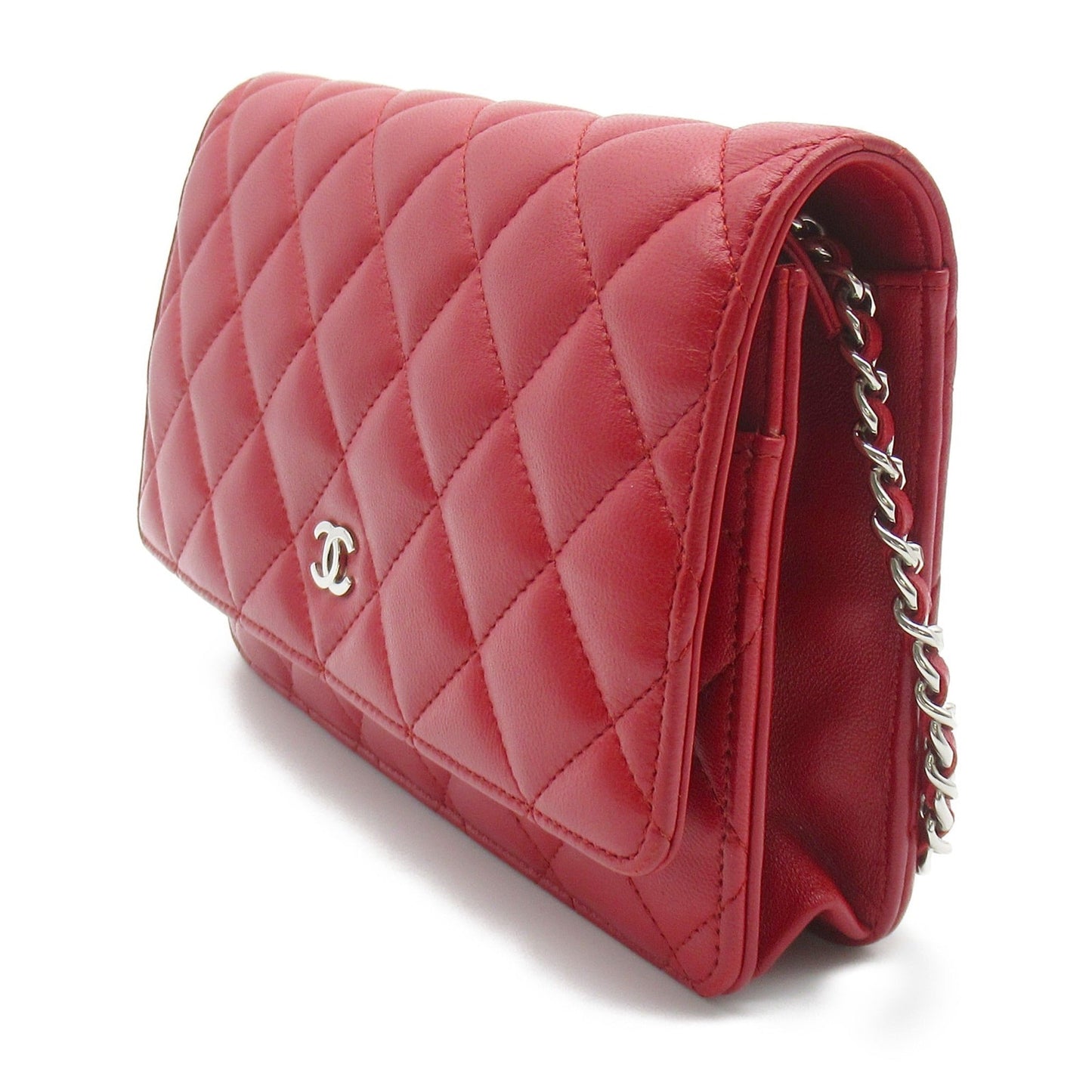 CHANEL Chain wallet Red Lambskin [sheep leather]