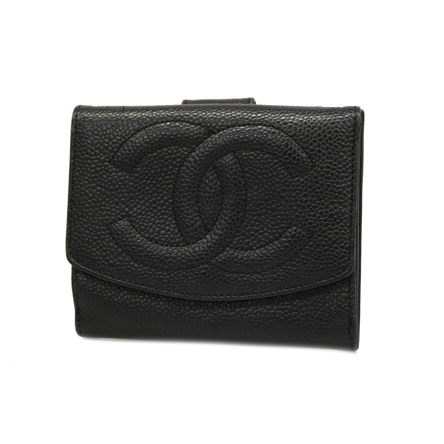 CHANEL  Gold Hardware Women's Caviar Leather Wallet [bi-fold] Black