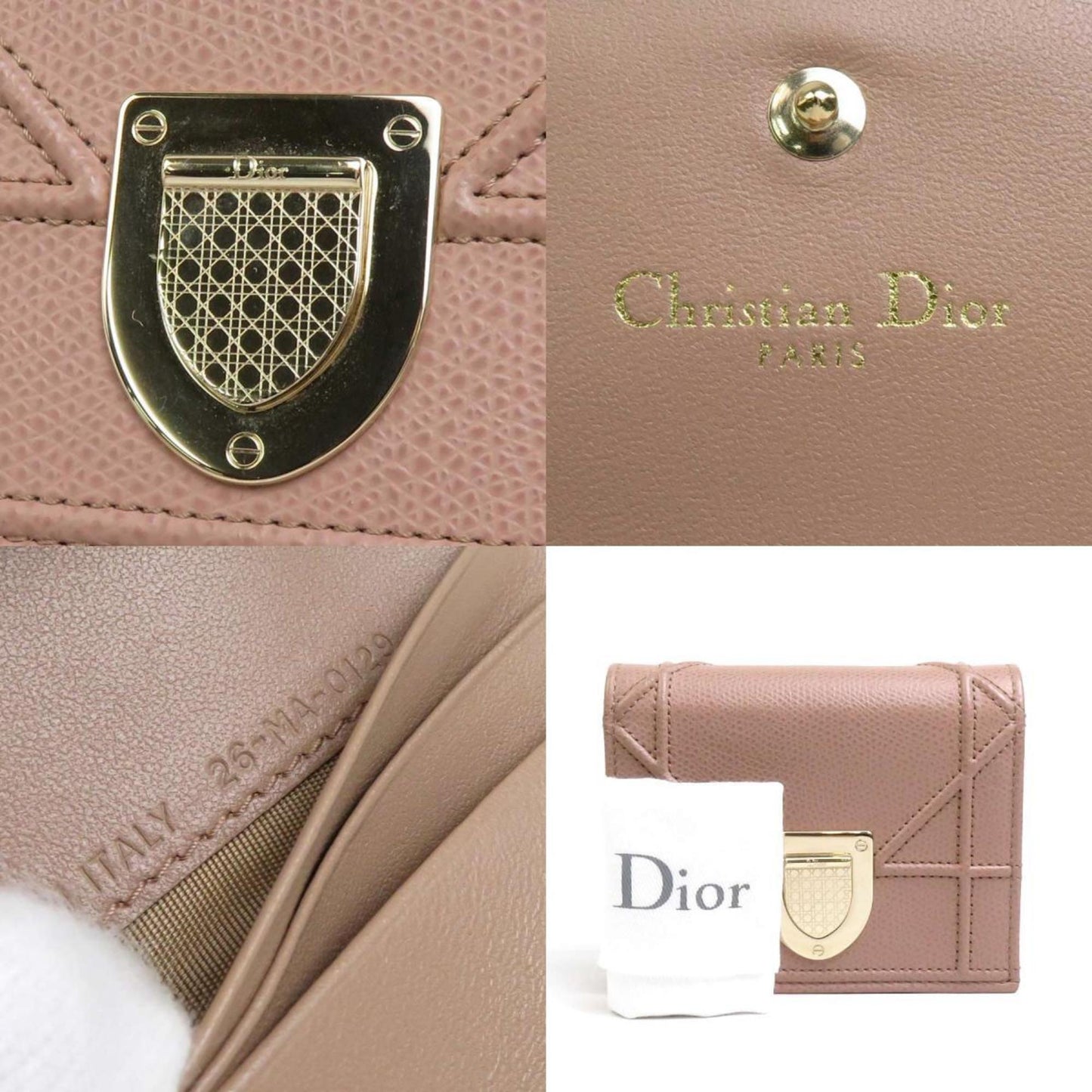 CHRISTIAN DIOR Folio Wallet Diorama Leather Pink Beige Women's