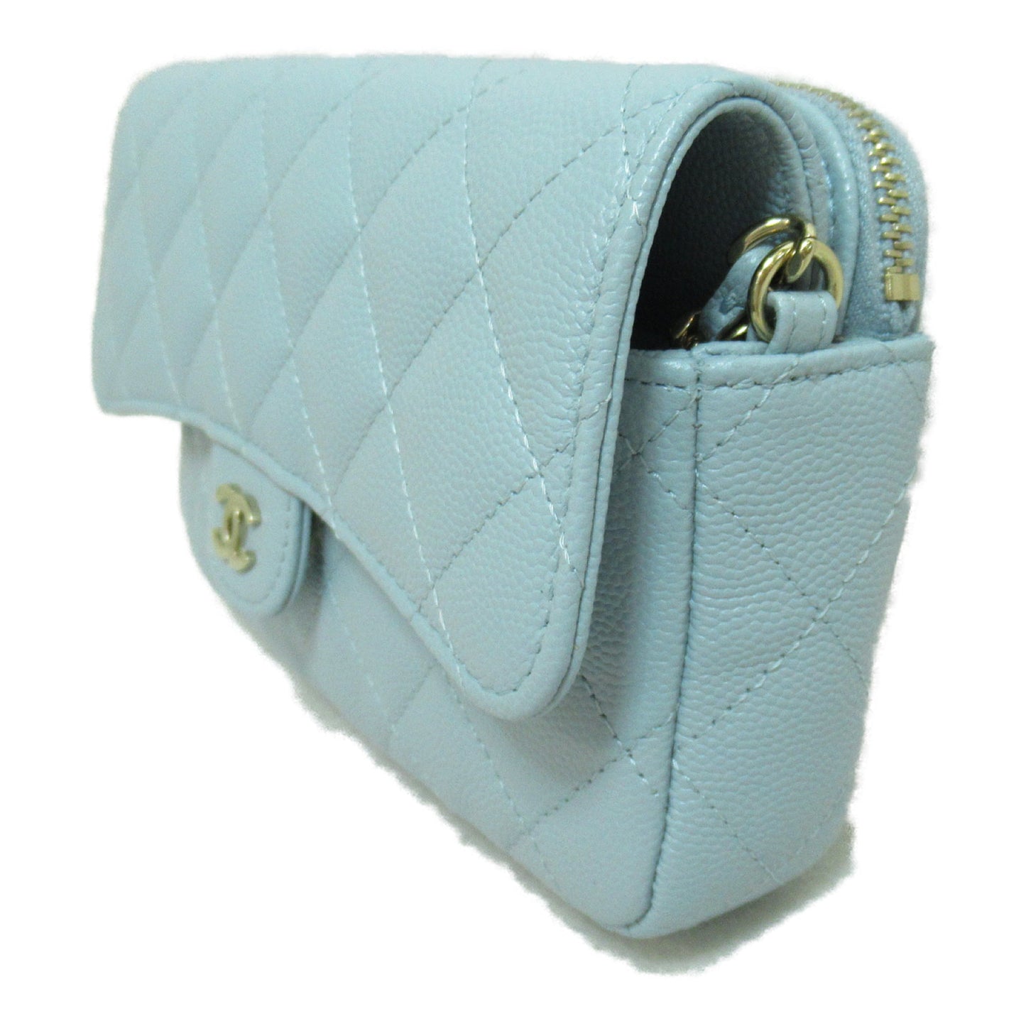 CHANEL Phone Wallet Shoulder Bag Blue Light blue Caviar Skin [Grained Calf] AP2096