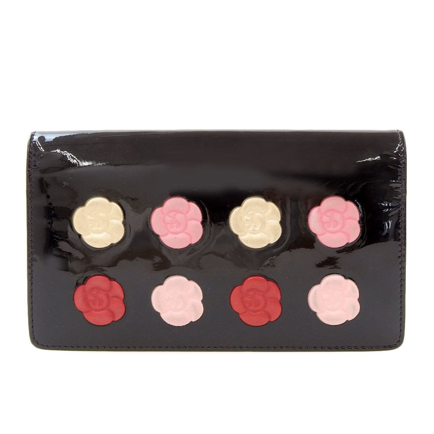 Chanel Cruise Line Coco Mark Camellia Makeup Palette Bifold Long Wallet Enamel Black 12th Series A46074