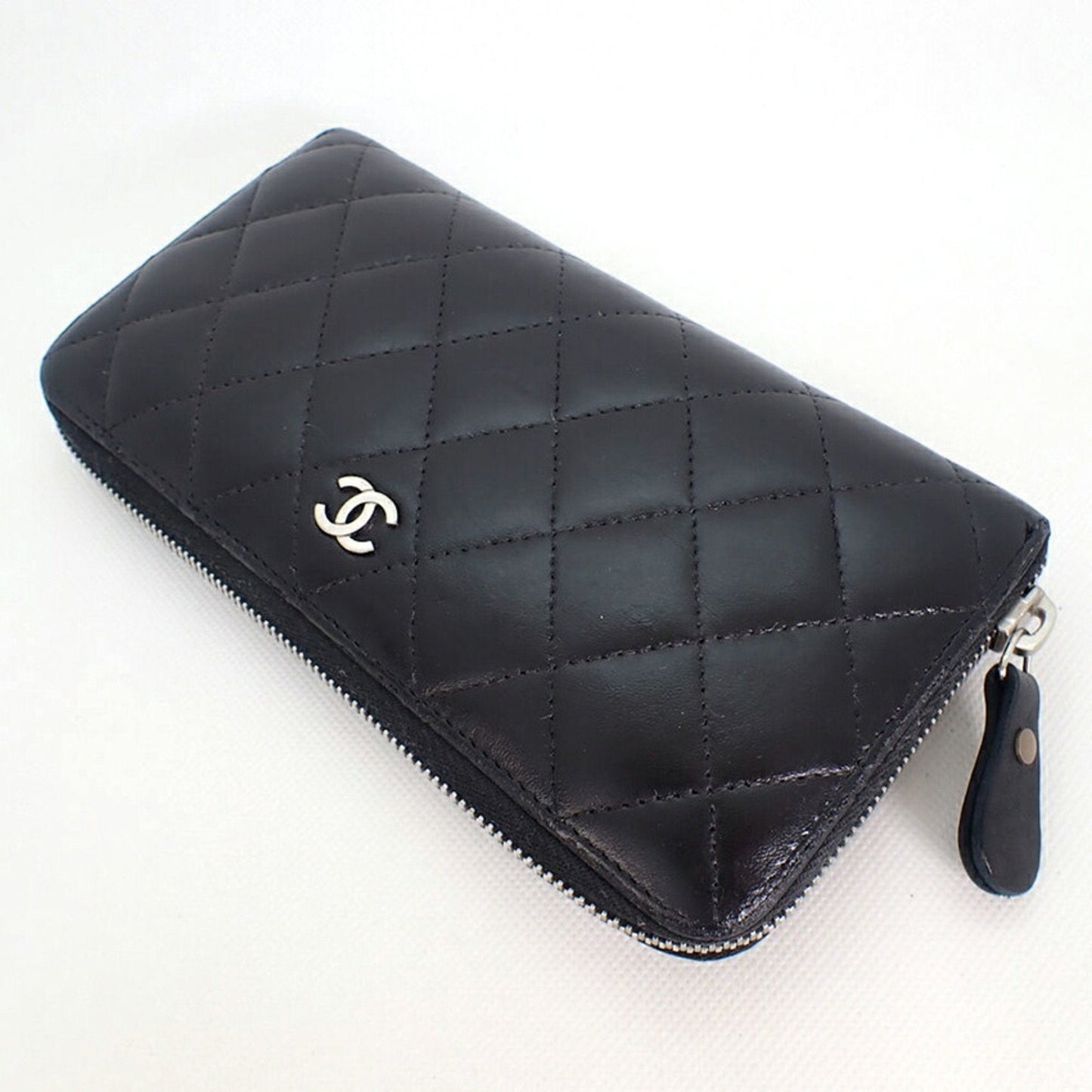 CHANEL caviar skin matelasse black long wallet