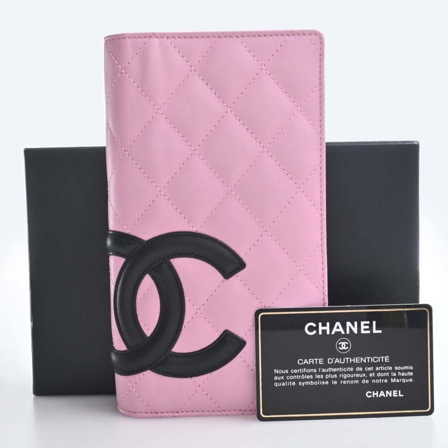 CHANEL Leather Cambon Here Mark Bifold Long Wallet A26717 Pink Ladies