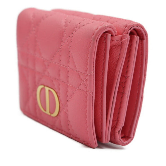 CHRISTIAN DIOR Caro Canage Trifold Wallet S5030UWHC Lambskin Yarrow Pink W Hook Japan Limited Color CD Logo