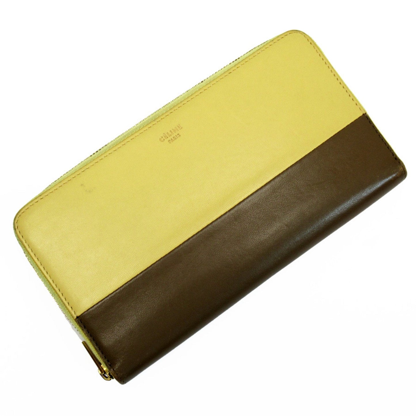 Celine Round Zipper Wallet Gold Leather Celine Ladies