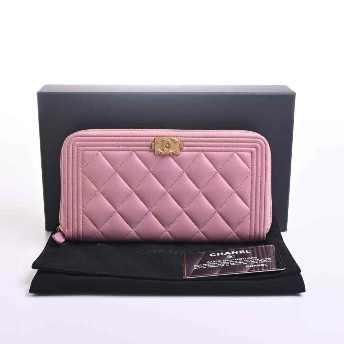 Chanel Lambskin Boy Coco Mark Round Long Wallet Pink Caviar Skin