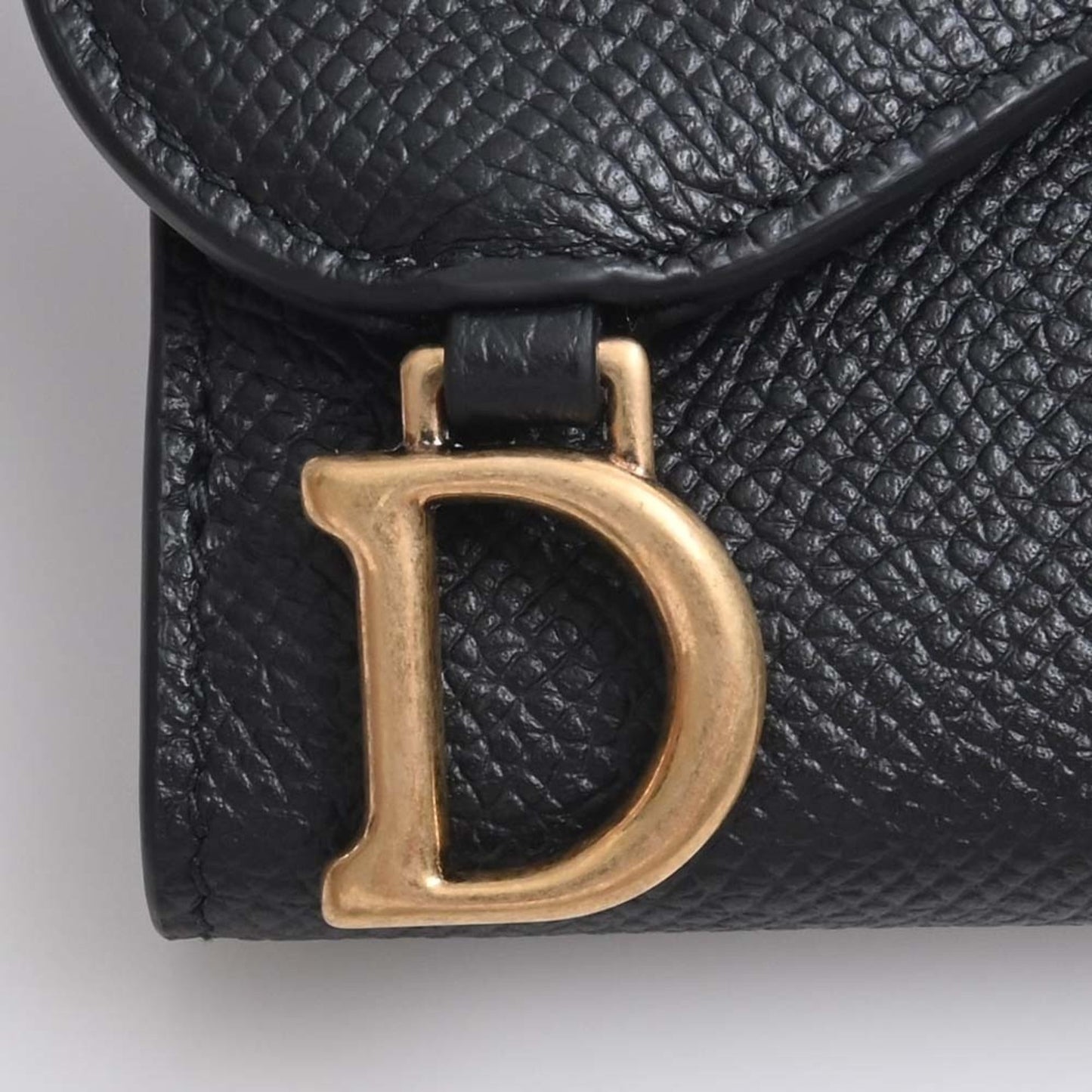 CHRISTIAN DIOR Leather Saddle Lotus Trifold Wallet Black Ladies