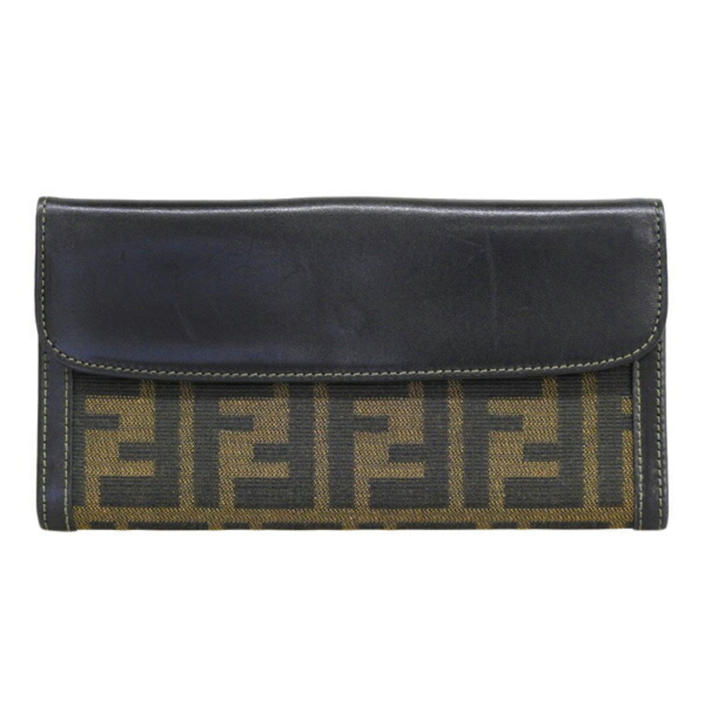 FENDI Canvas Leather Zucca Pattern Bifold Long Wallet Brown Ladies