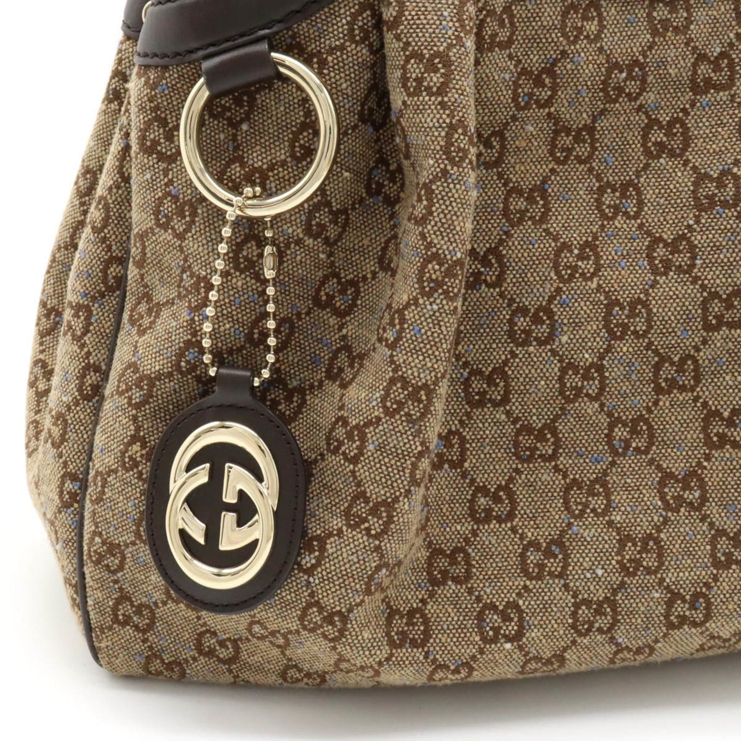 GUCCI Sookie GG pattern handbag tote bag jacquard nep leather beige dark brown blue dot 211944