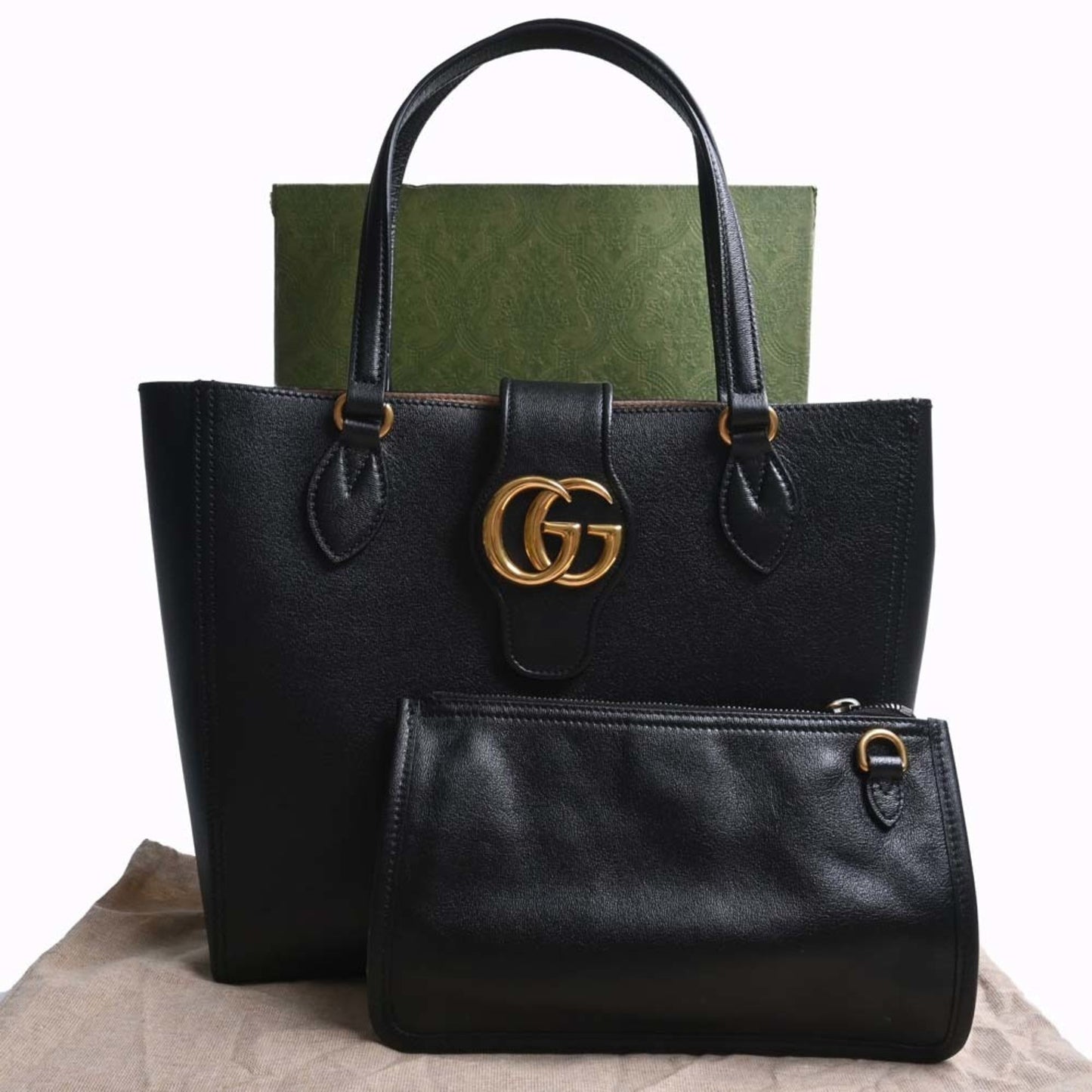 GUCCI Leather Double G Small Tote Bag 652680 Black Ladies