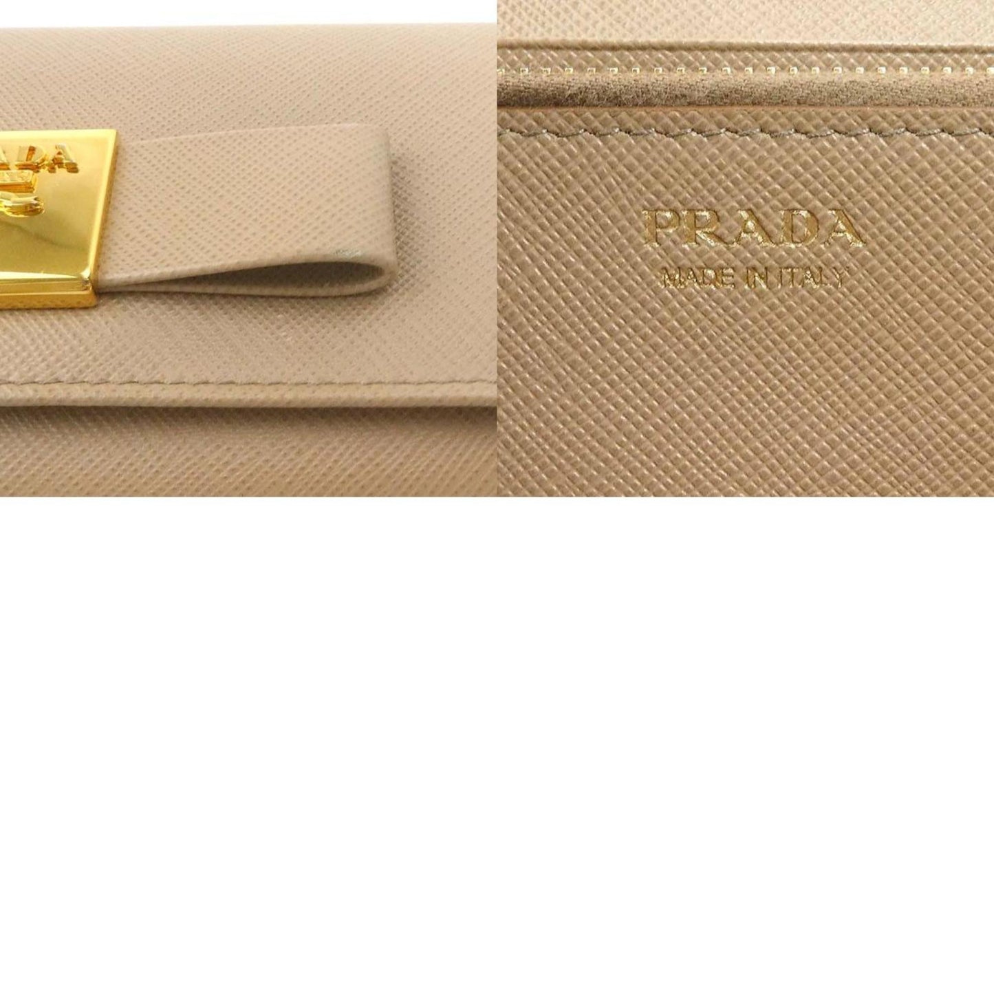 PRADA long wallet ribbon leather beige gold ladies