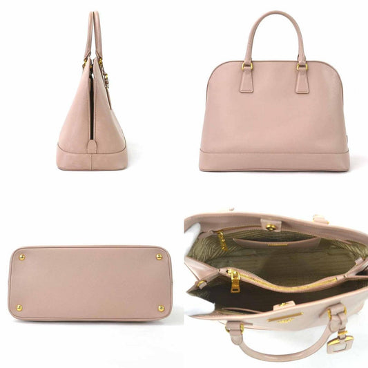 Prada handbag shoulder bag logo leather pink beige gold ladies