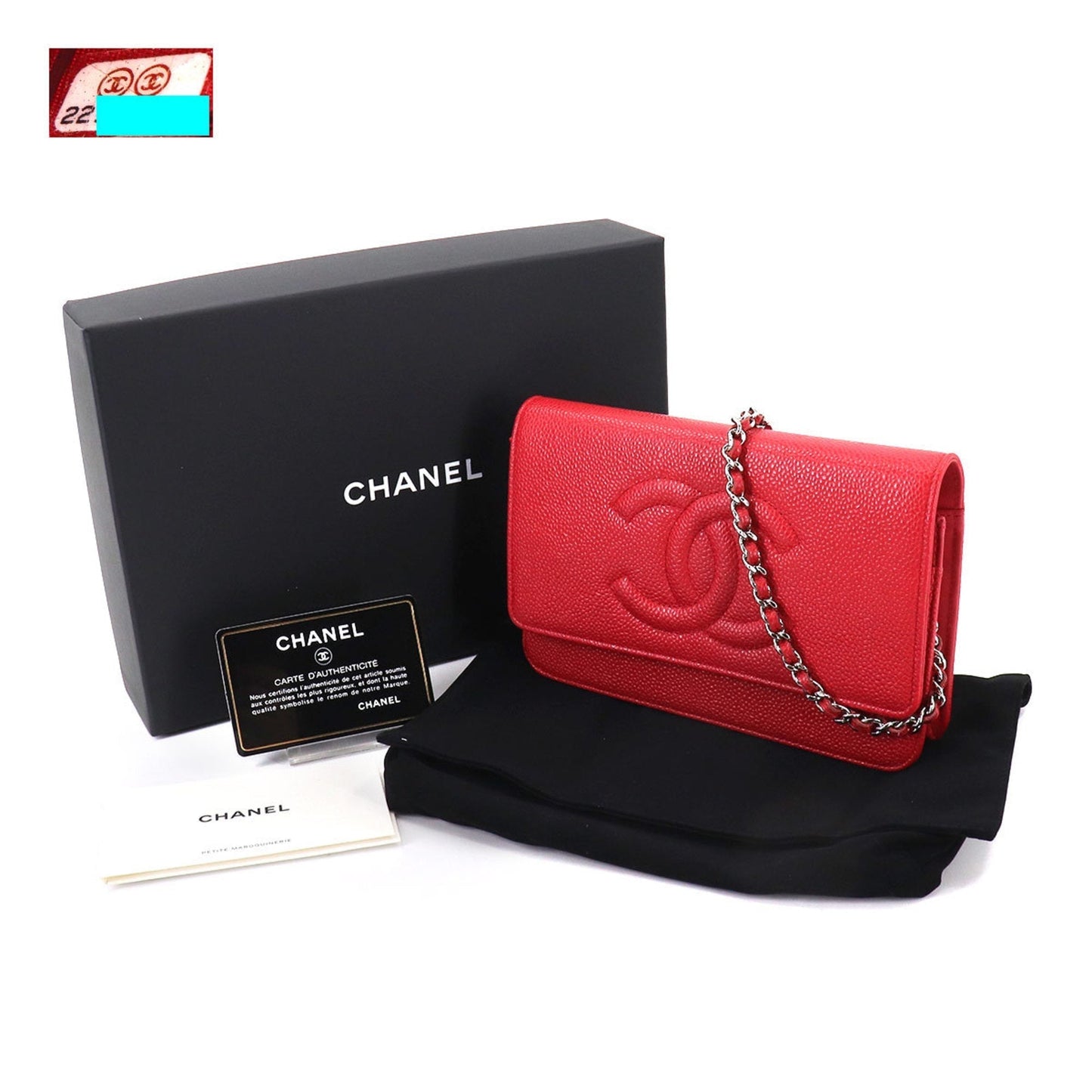 Chanel caviar skin chain wallet folio long leather red A48654 silver metal fittings Chain Wallet