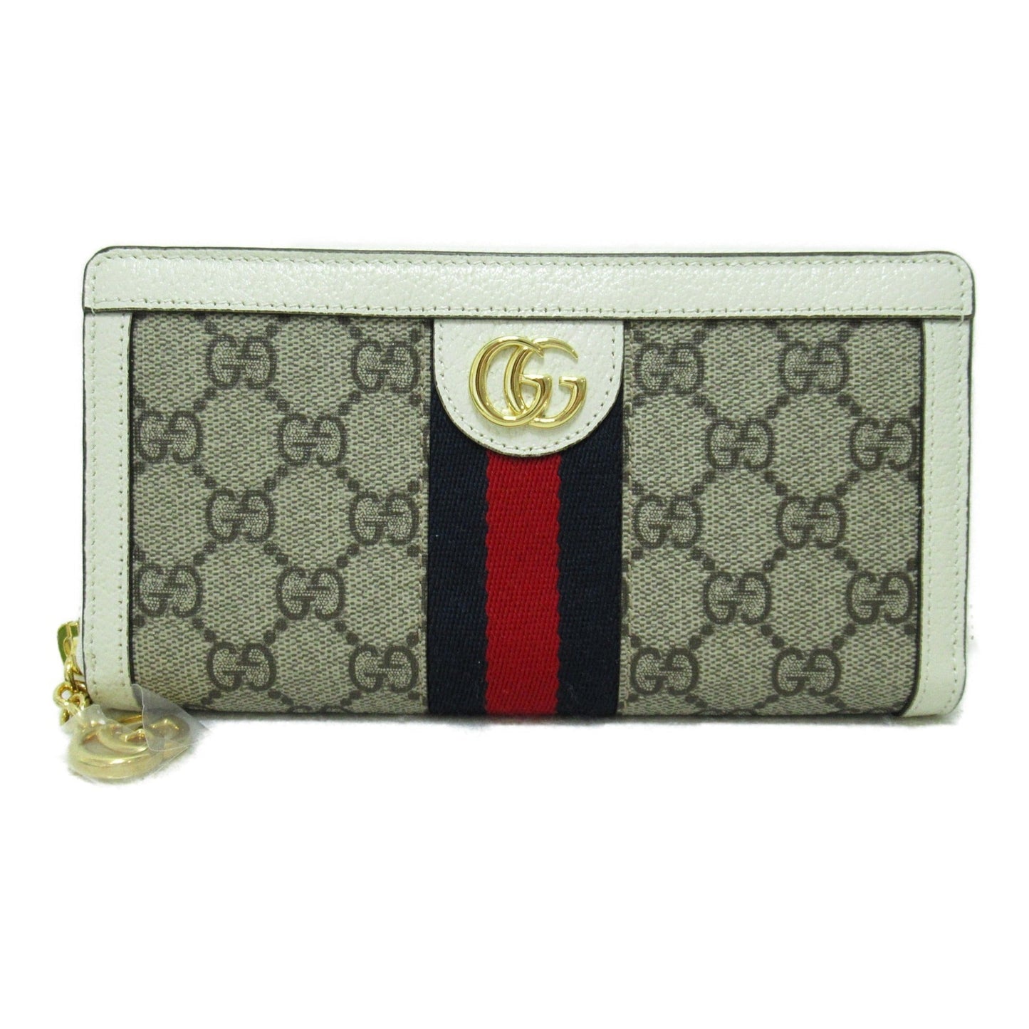 GUCCI Round long wallet Beige Ivory leather PVC coated canvas 523154