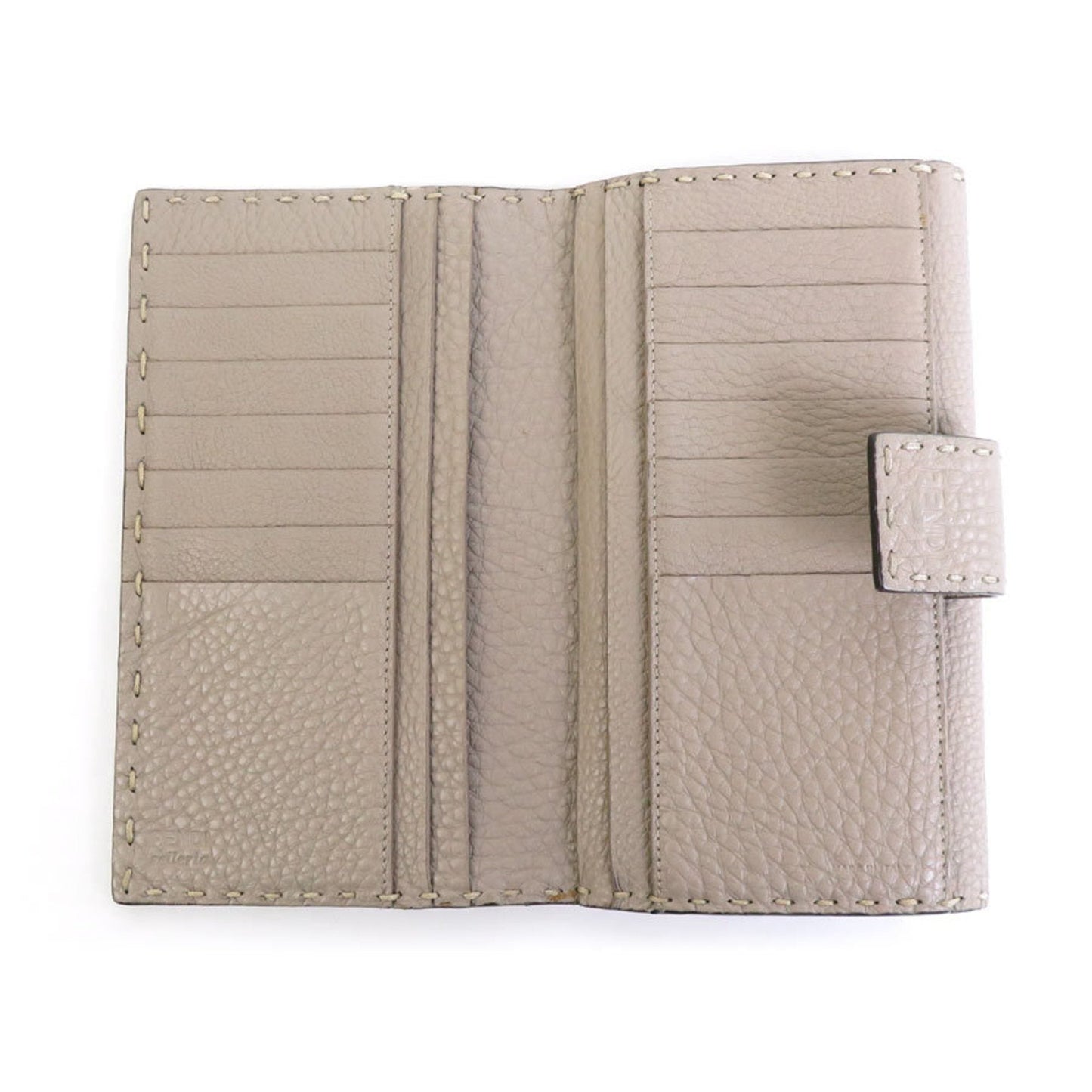 FENDI Bifold Long Wallet Selleria Leather Greige Silver Women's