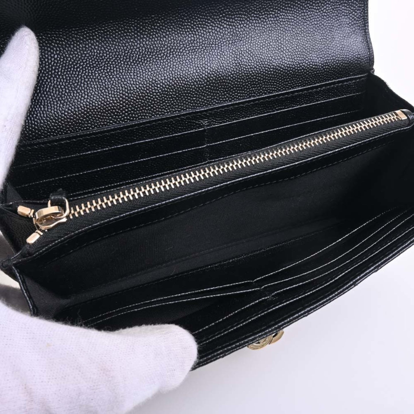 CHANEL Caviar Skin Matelasse Coco Rock Bifold Long Wallet Black Ladies