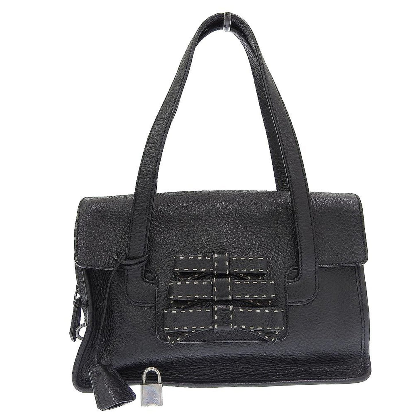 Prada stitch ribbon shoulder bag leather black BR1931