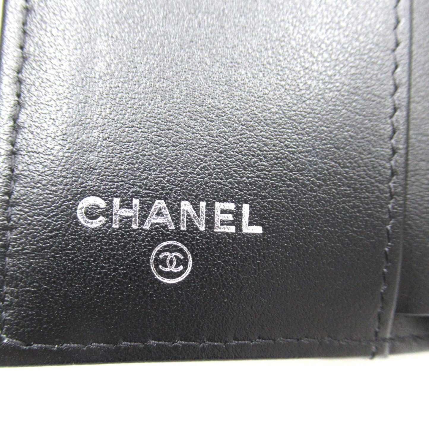 CHANEL COCO Mark Tri-Fold Wallet White Lambskin [sheep leather]