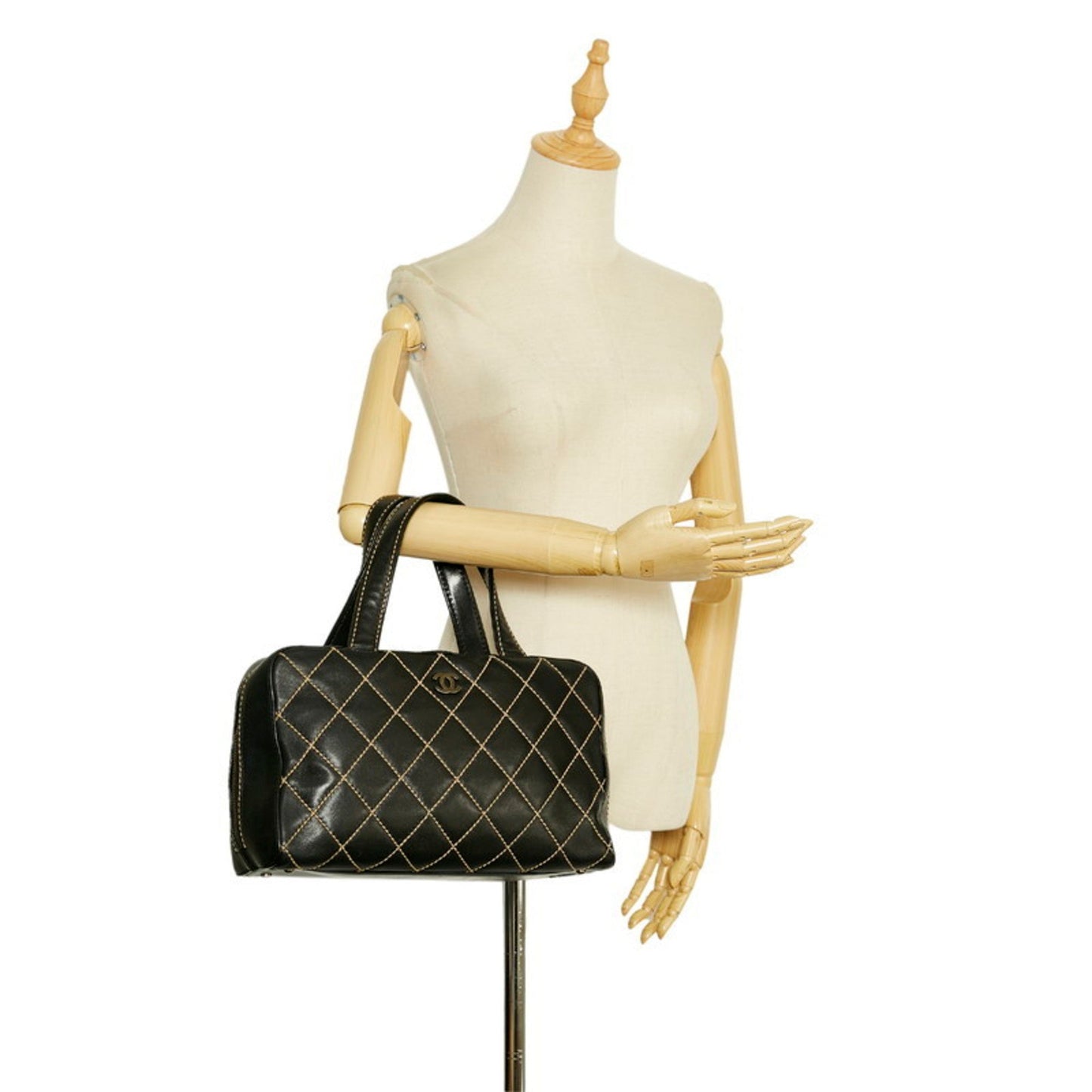 Chanel wild stitch handbag black leather ladies CHANEL