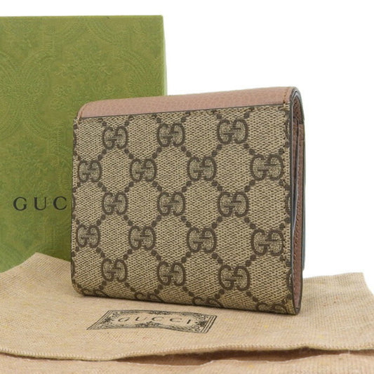 GUCCI GG Supreme Leather Double G Bifold Wallet 598587 Beige Pink Women's