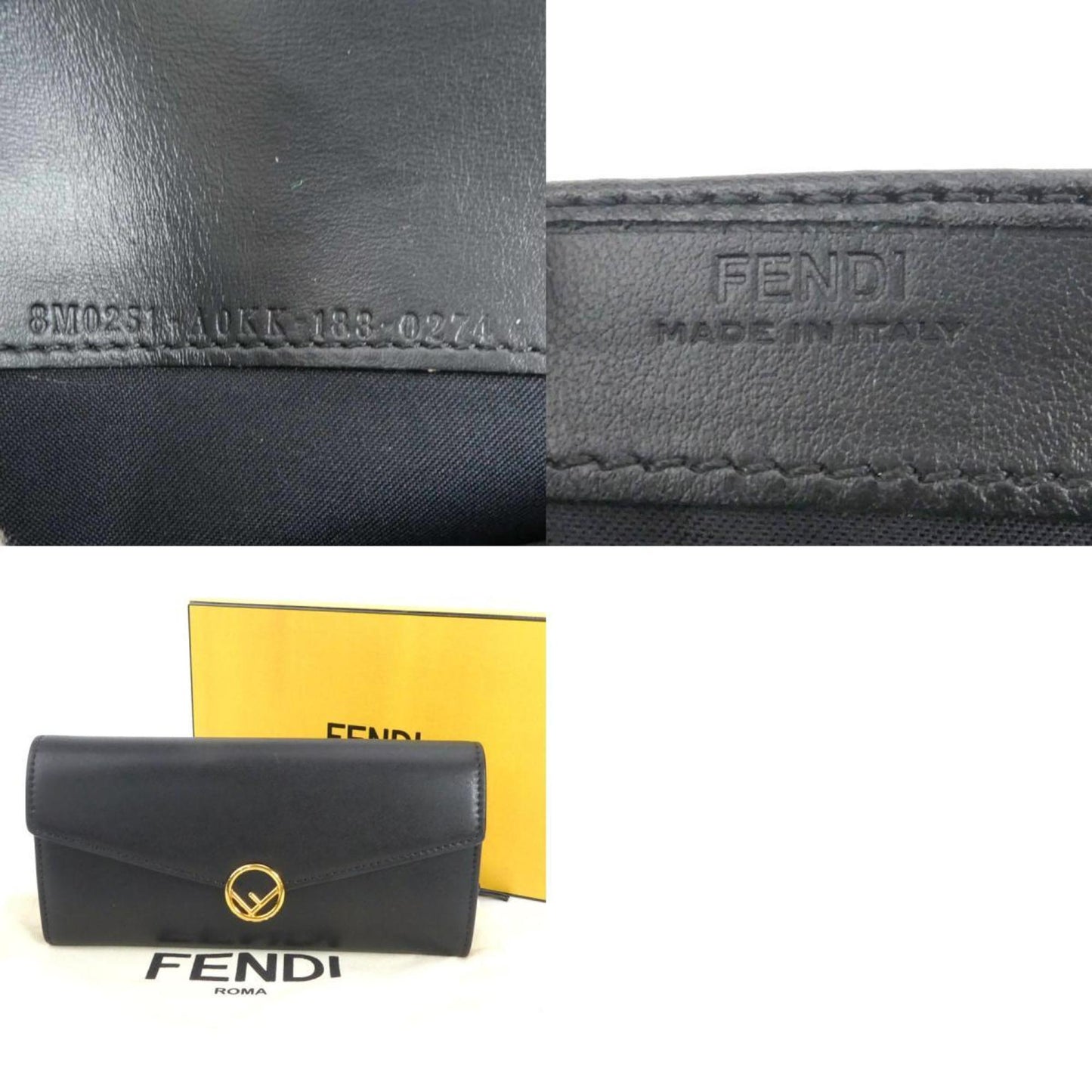 FENDI Long Wallet F's Leather Black Ladies 8M0251・A0KK