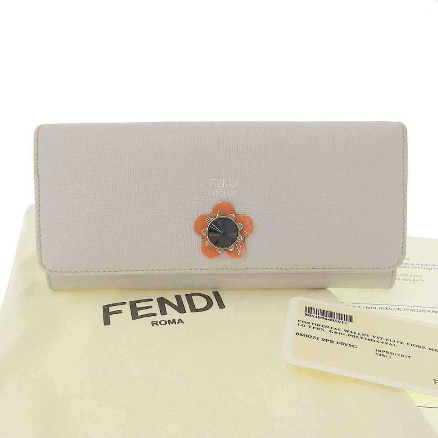 Fendi Women's Leather Long Wallet (bi-fold) Light Gray