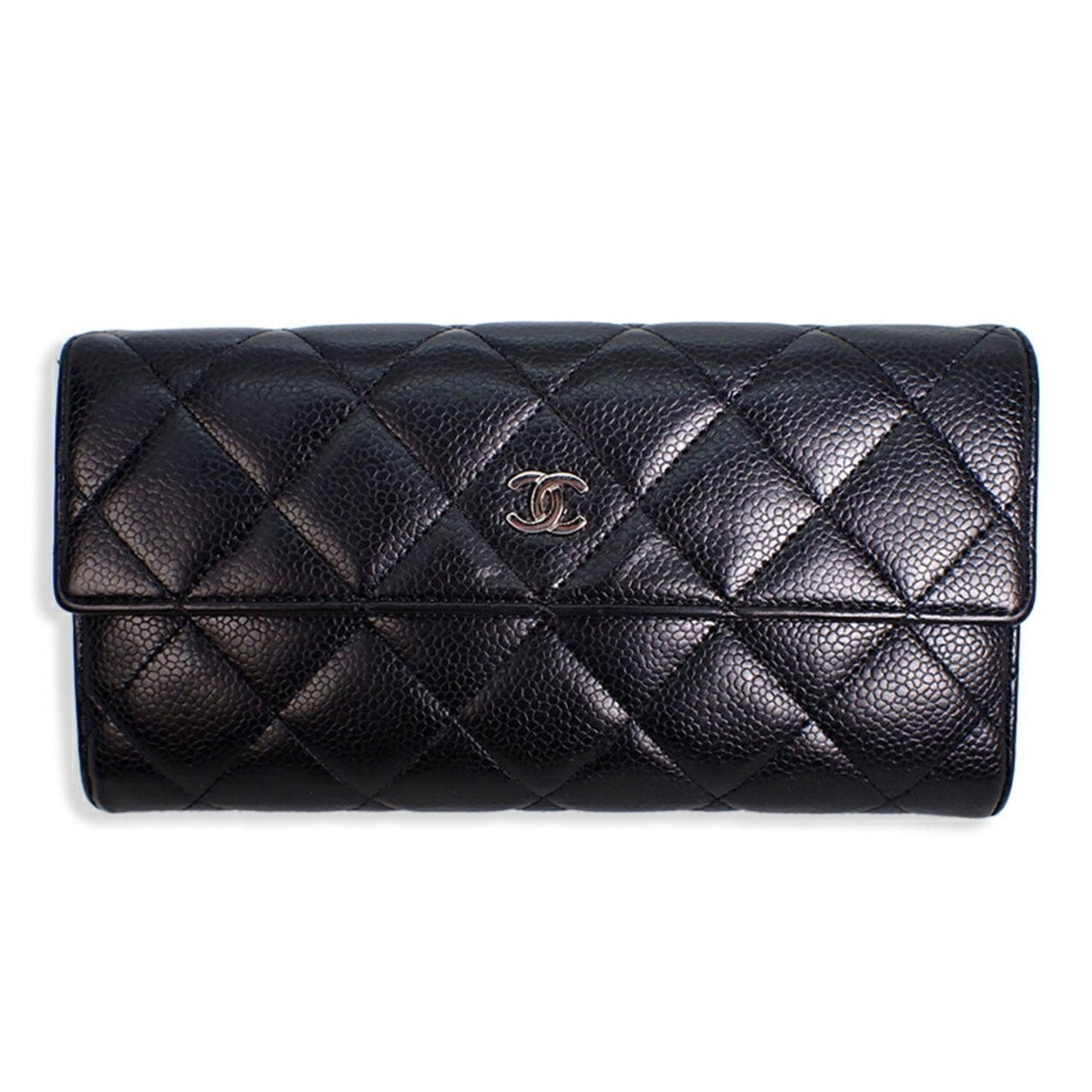 CHANEL caviar skin matelasse black long wallet