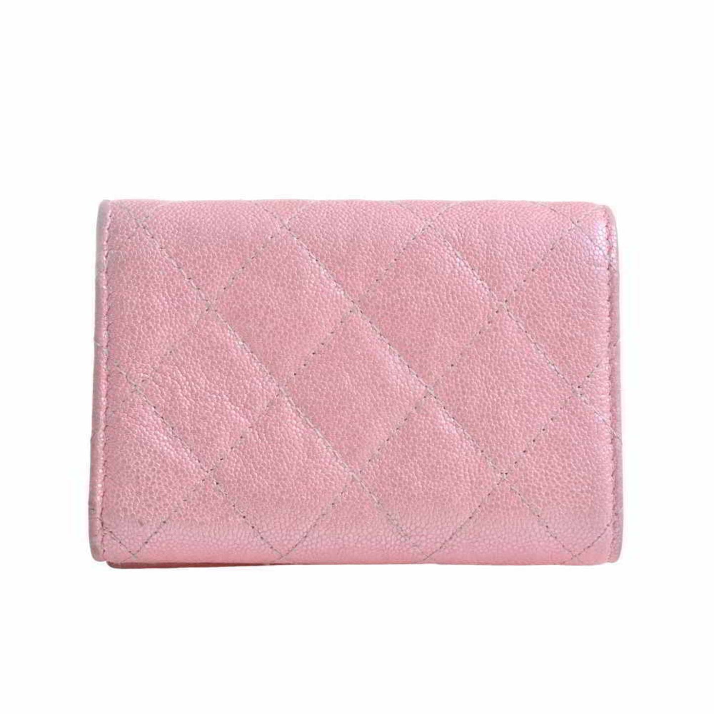 Chanel Caviar Skin Timeless Classic Matelasse Coco Mark Trifold Compact Wallet Pink