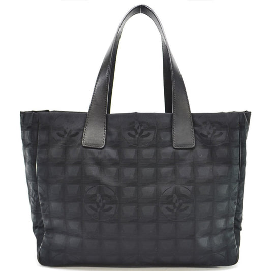 Chanel Bag New Travel Line Black Nylon Canvas Leather Tote Handbag Ladies