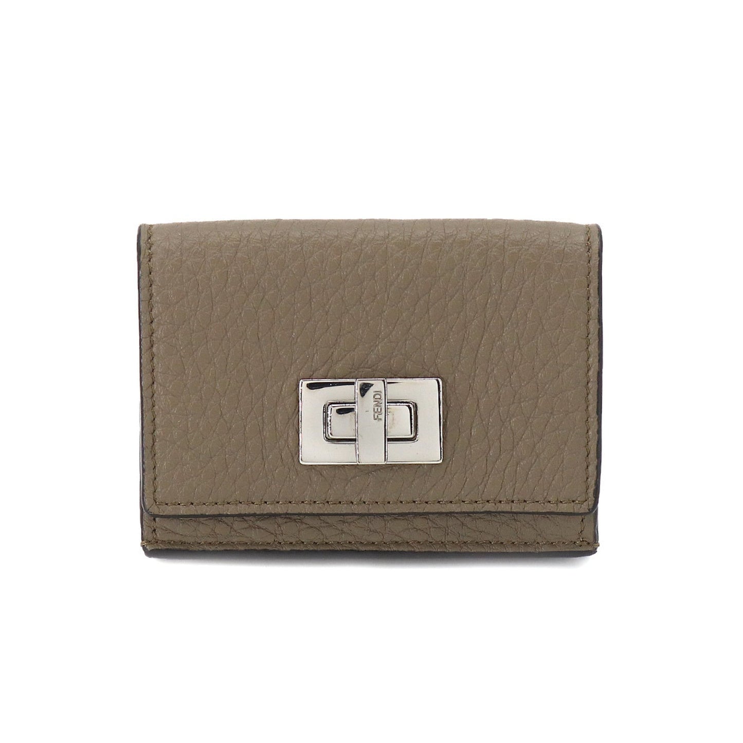 FENDI Peekaboo Trifold Wallet Leather Beige 8M0426 Silver Metal Fittings