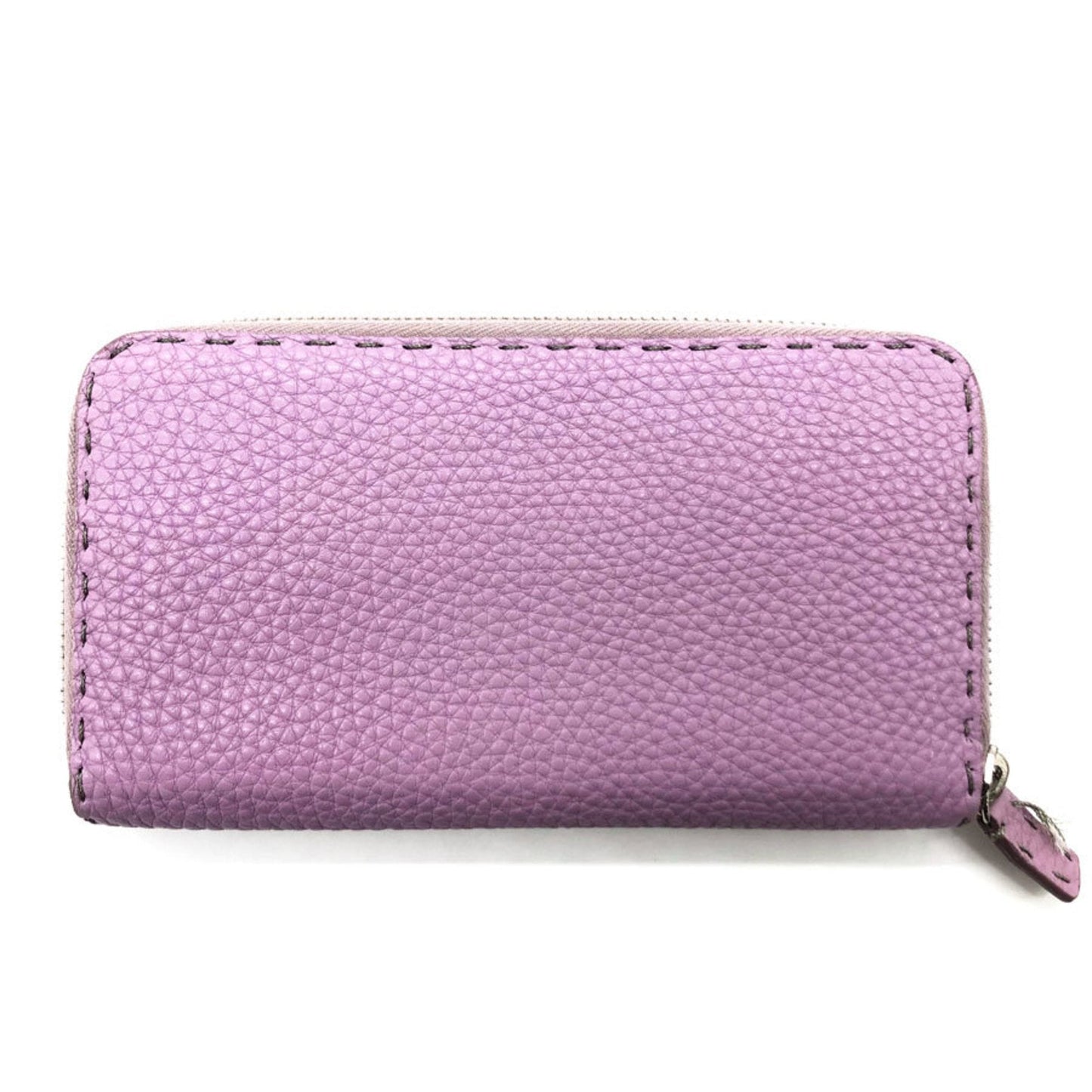 FENDI Round Zipper Long Wallet Selleria Leather Purple Ladies