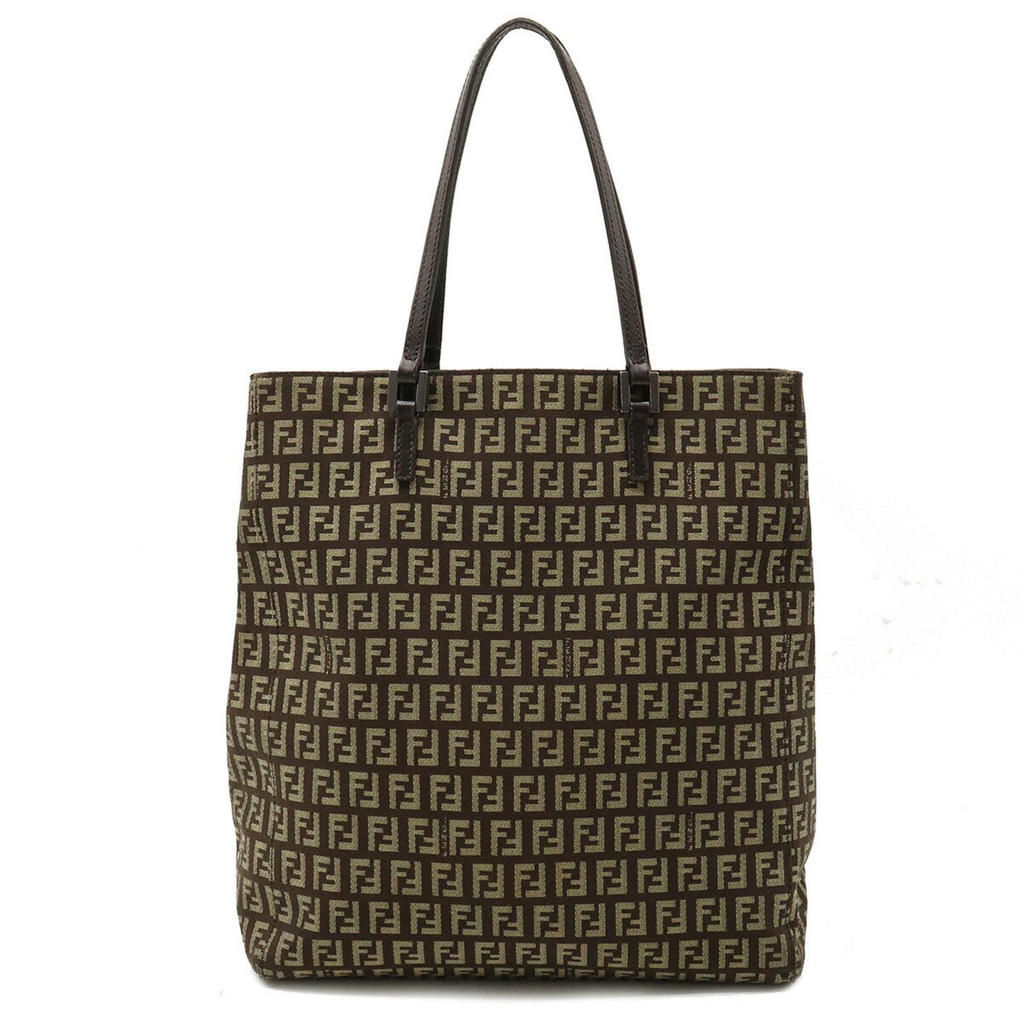 FENDI Zucchino Zucca Pattern Tote Bag Handbag Canvas Leather Dark Brown Beige 8BH067