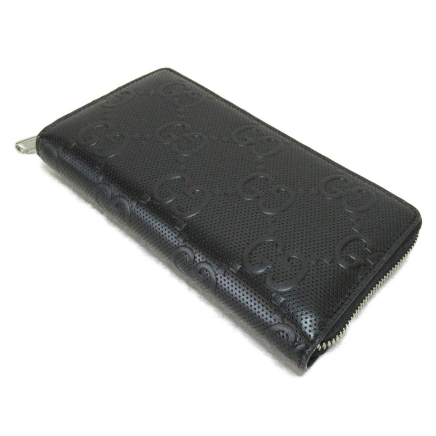 GUCCI Round long wallet Black leather GG emboss 625558