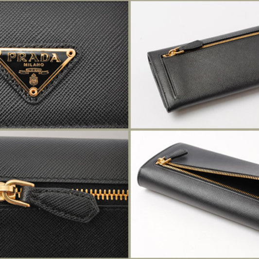 Prada Wallet PRADA Long wallet 1M1132 Pass Case with Saffiano Triangle NERO Black Outlet