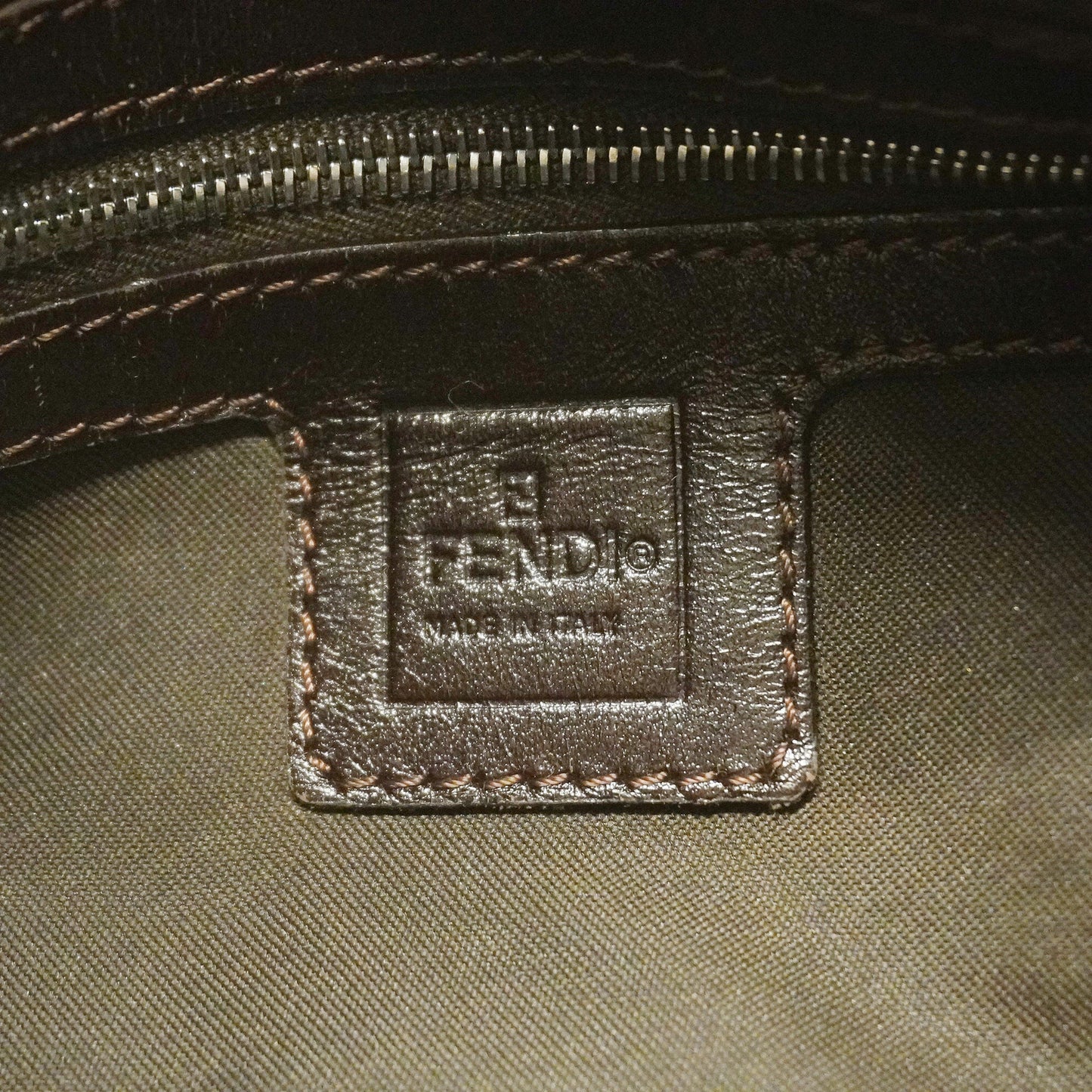 FENDI  Zucca Handbag Women's Nylon Canvas,Leather Handbag Brown